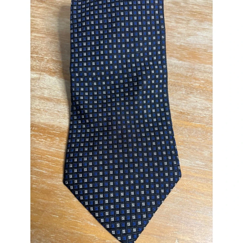 Ferrell Reed‎ for The Foursome Silk Geometric Micro Dot Neck Tie Blue Silver